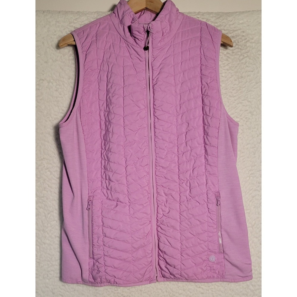 T by Talbots‎ Purple Quilted Vest Size L Sleeveless Full Zip Stretch 1797